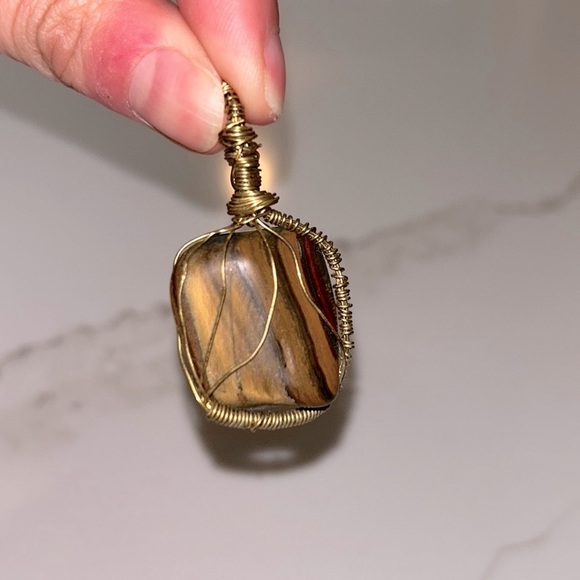 Wire Wrapped Tigers Eye Pendant - Picture 2 of 7